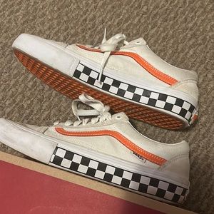 Vans Old Skool Checkerboard White & Orange Skate Shoes
